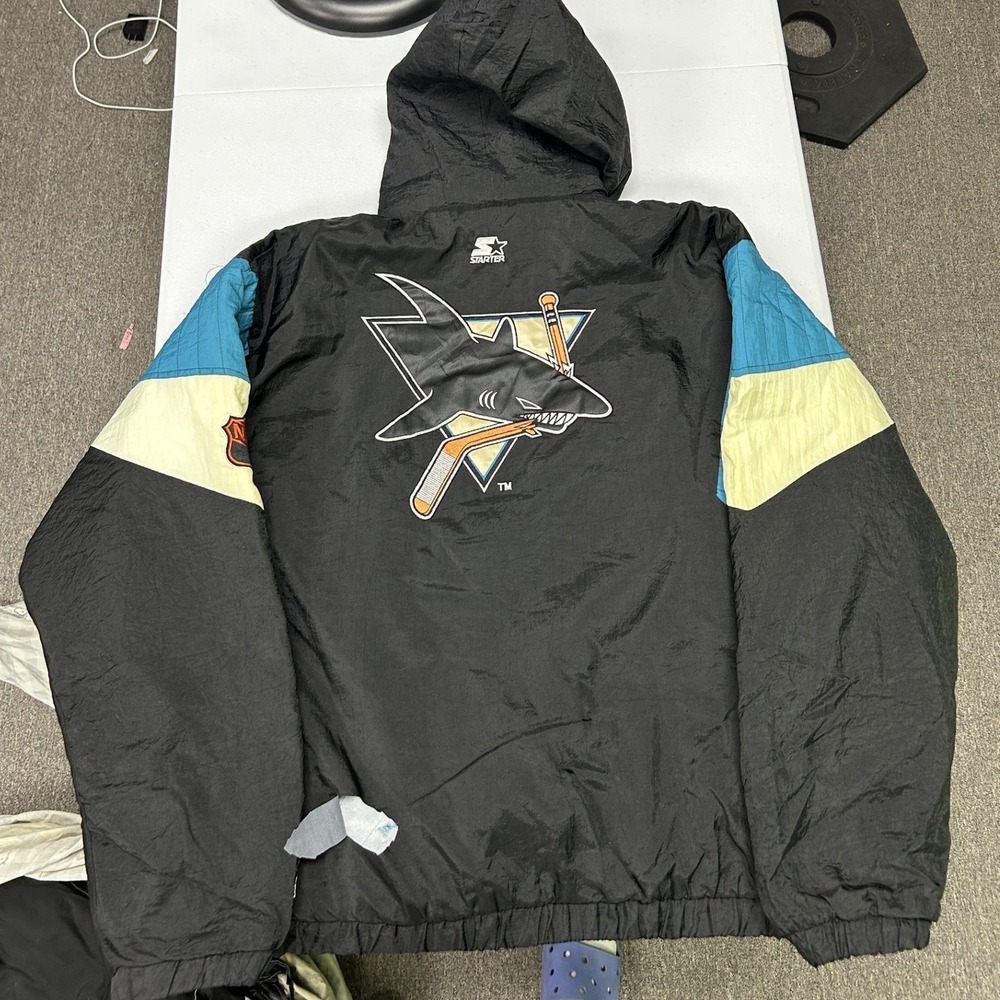 Starter San Jose Sharks Jacket Mens XL Black Vintage 90s NHL Pullover Puffer
